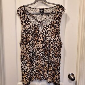 Sexy Leopard low cut Bobeau Soft & Stretchy sleeveless top 2X